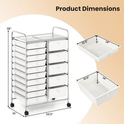 Rolling Storage Cart 15-Drawer Trolley with Chrome Plated Metal Frame, White File Cabinets at Gallery Canada