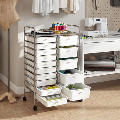 Rolling Storage Cart 15-Drawer Trolley with Chrome Plated Metal Frame, White File Cabinets at Gallery Canada