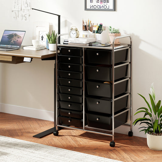 15-Drawer Rolling Storage Cart, Chrome Metal Frame, Black File Cabinets Black at Gallery Canada