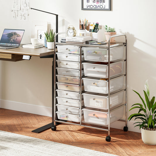 15-Drawer Rolling Storage Cart, Metal Frame, Transparent, Chrome File Cabinets Transparent at Gallery Canada