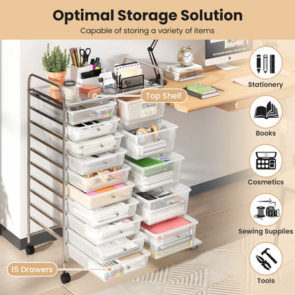 15-Drawer Rolling Storage Cart, Metal Frame, Transparent, Chrome File Cabinets at Gallery Canada