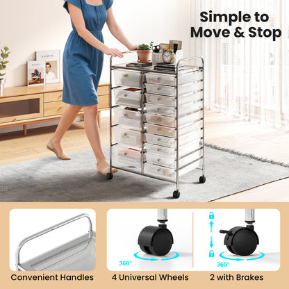 15-Drawer Rolling Storage Cart, Metal Frame, Transparent, Chrome File Cabinets at Gallery Canada