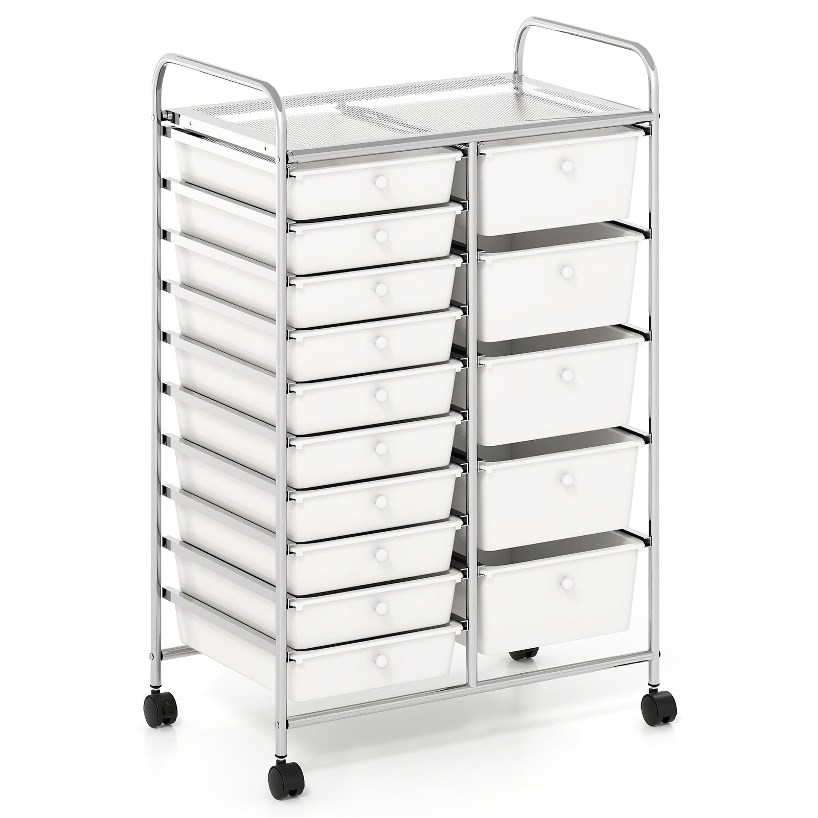 15-Drawer Rolling Storage Cart, Chrome Metal Frame, White File Cabinets at Gallery Canada
