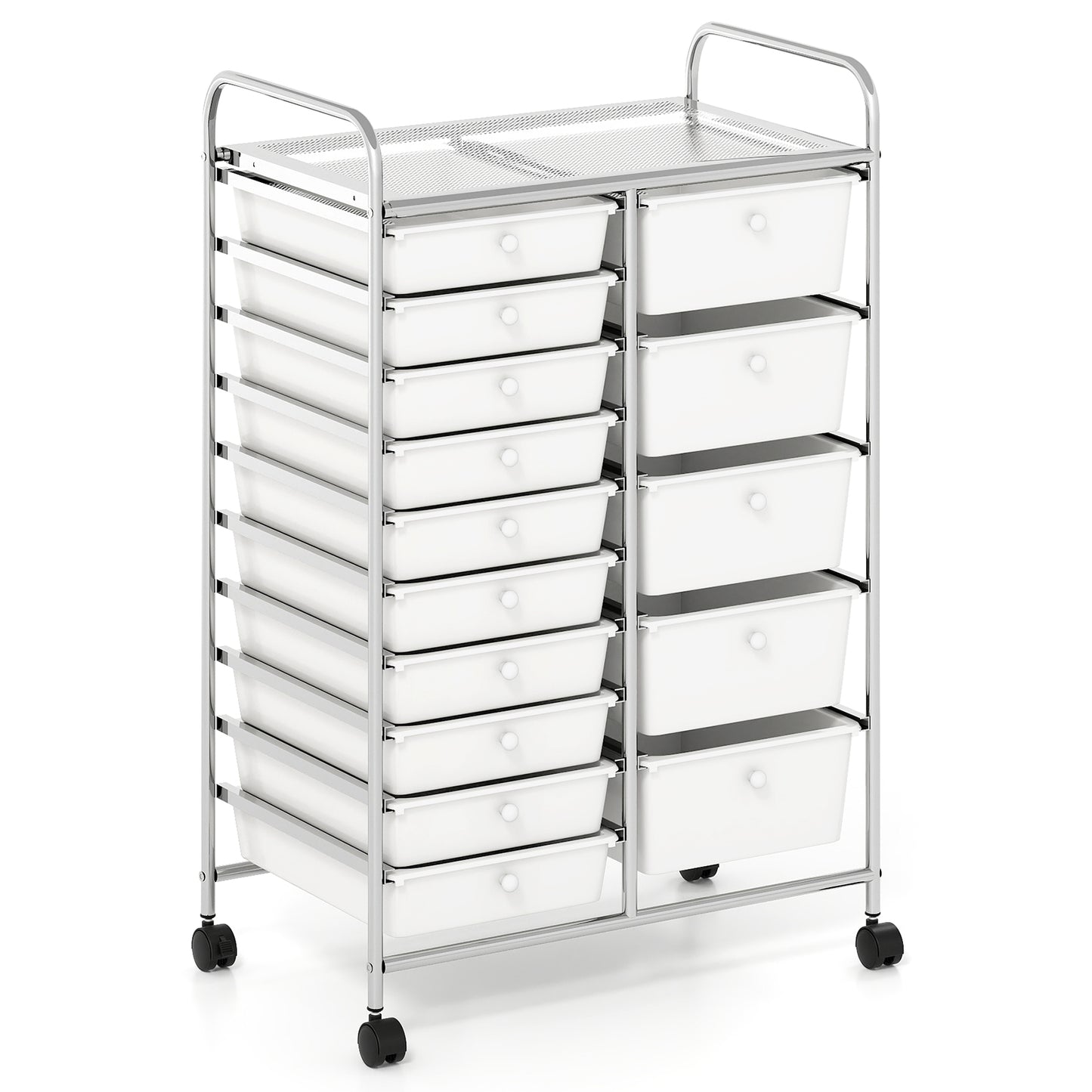 15-Drawer Rolling Storage Cart, Chrome Metal Frame, White File Cabinets at Gallery Canada