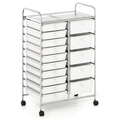 15-Drawer Rolling Storage Cart, Chrome Metal Frame, White File Cabinets at Gallery Canada