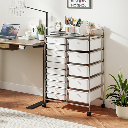15-Drawer Rolling Storage Cart, Chrome Metal Frame, White File Cabinets at Gallery Canada
