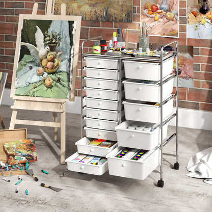 15-Drawer Rolling Storage Cart, Chrome Metal Frame, White File Cabinets at Gallery Canada