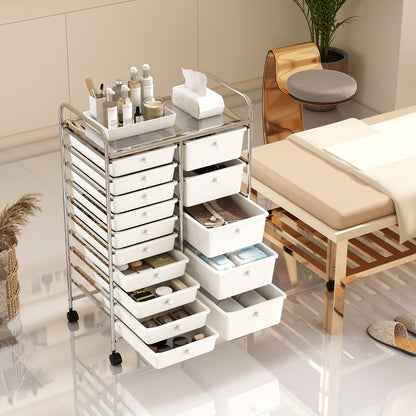 15-Drawer Rolling Storage Cart, Chrome Metal Frame, White File Cabinets at Gallery Canada