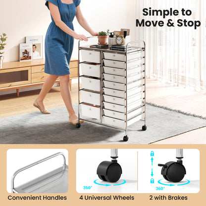 15-Drawer Rolling Storage Cart, Chrome Metal Frame, White File Cabinets at Gallery Canada