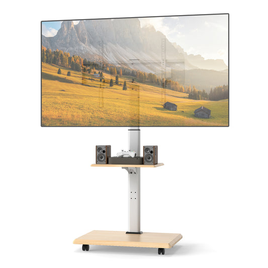 Rolling TV Stand on Wheels Mobile TV Cart for 32-75 Inch TVs Portable AV Cart, Natural Entertainment Centers & TV Stands Natural at Gallery Canada