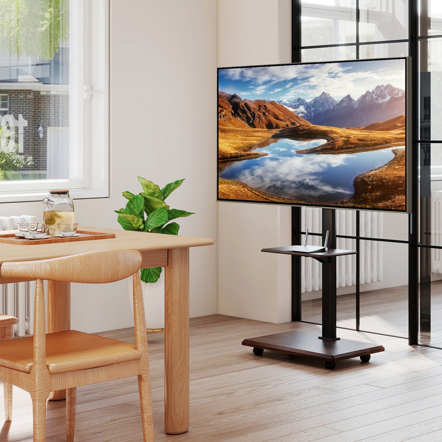 Rolling TV Stand on Wheels Mobile TV Cart for 32-75 Inch TVs Portable AV Cart, Black Entertainment Centers & TV Stands at Gallery Canada