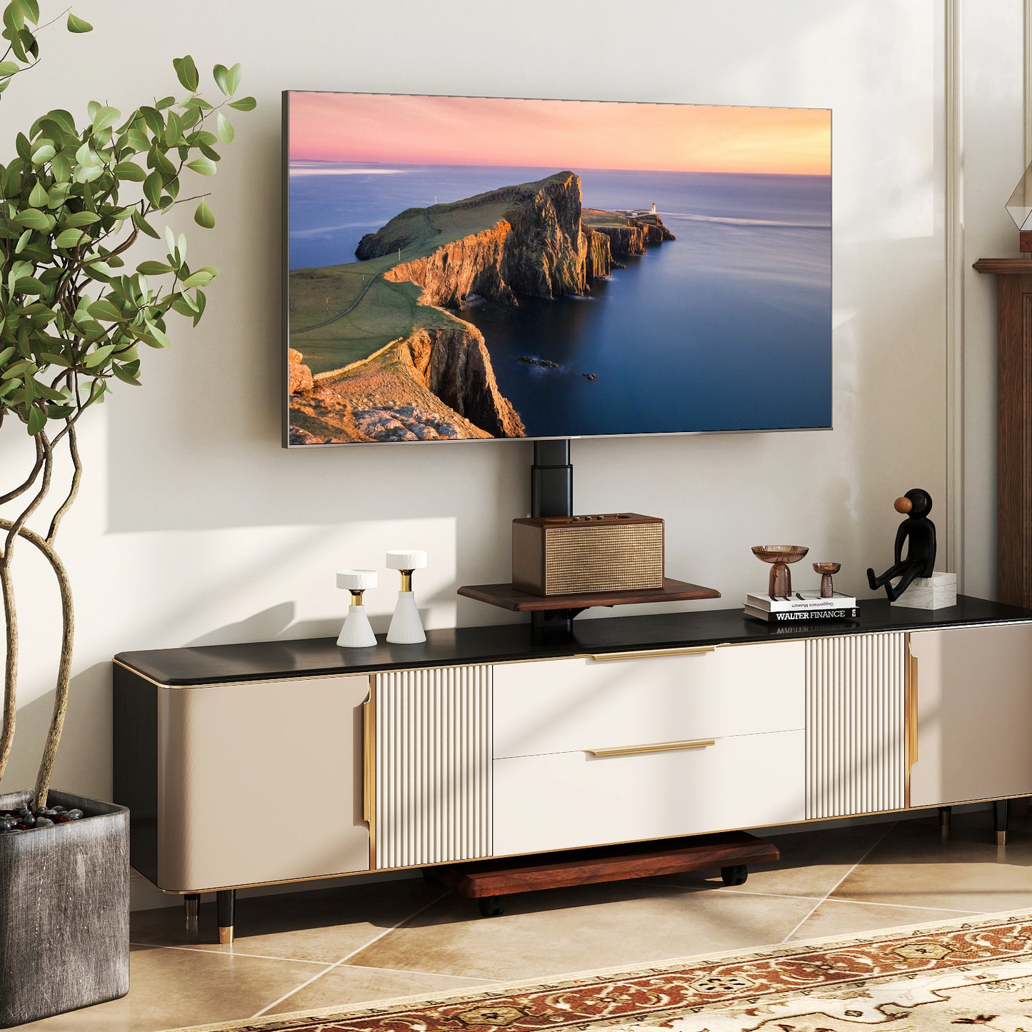 Rolling TV Stand on Wheels Mobile TV Cart for 32-75 Inch TVs Portable AV Cart, Black Entertainment Centers & TV Stands at Gallery Canada