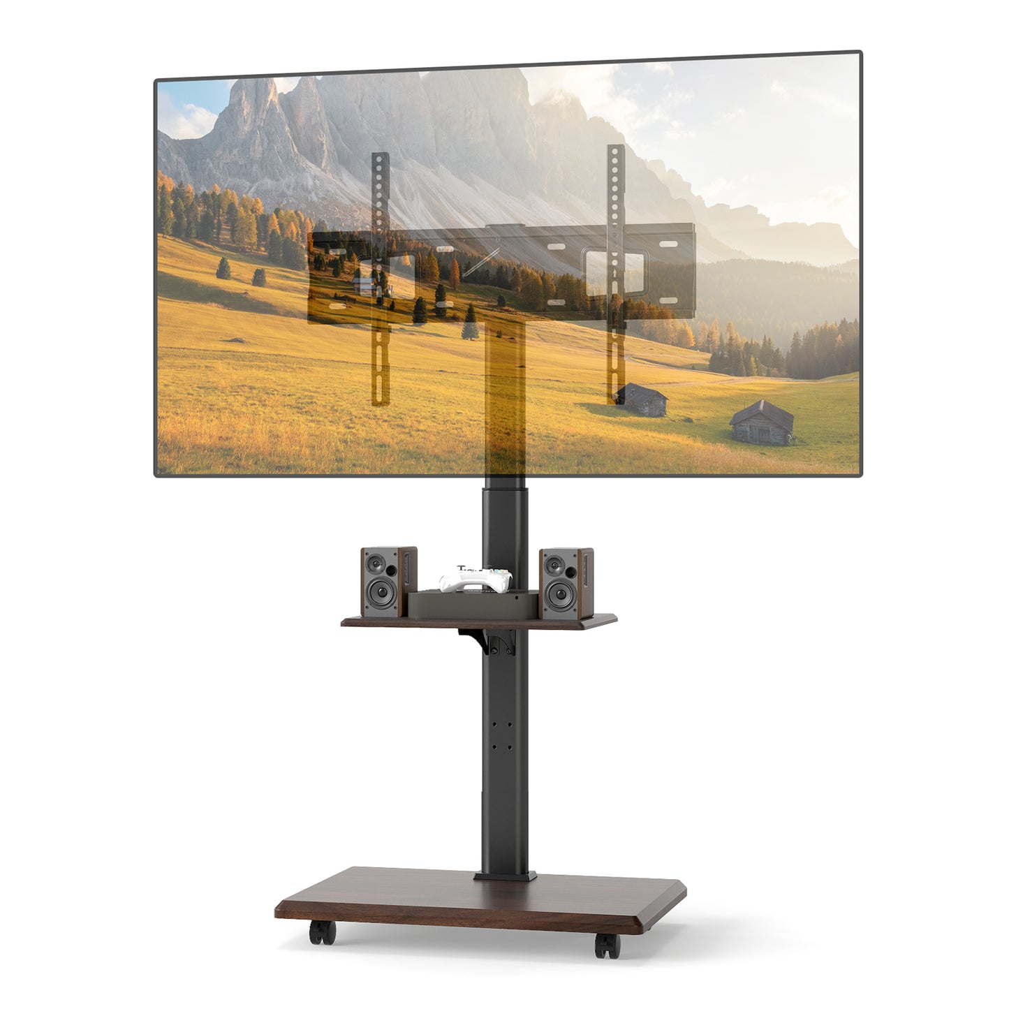 Rolling TV Stand on Wheels Mobile TV Cart for 32-75 Inch TVs Portable AV Cart, Black Entertainment Centers & TV Stands at Gallery Canada