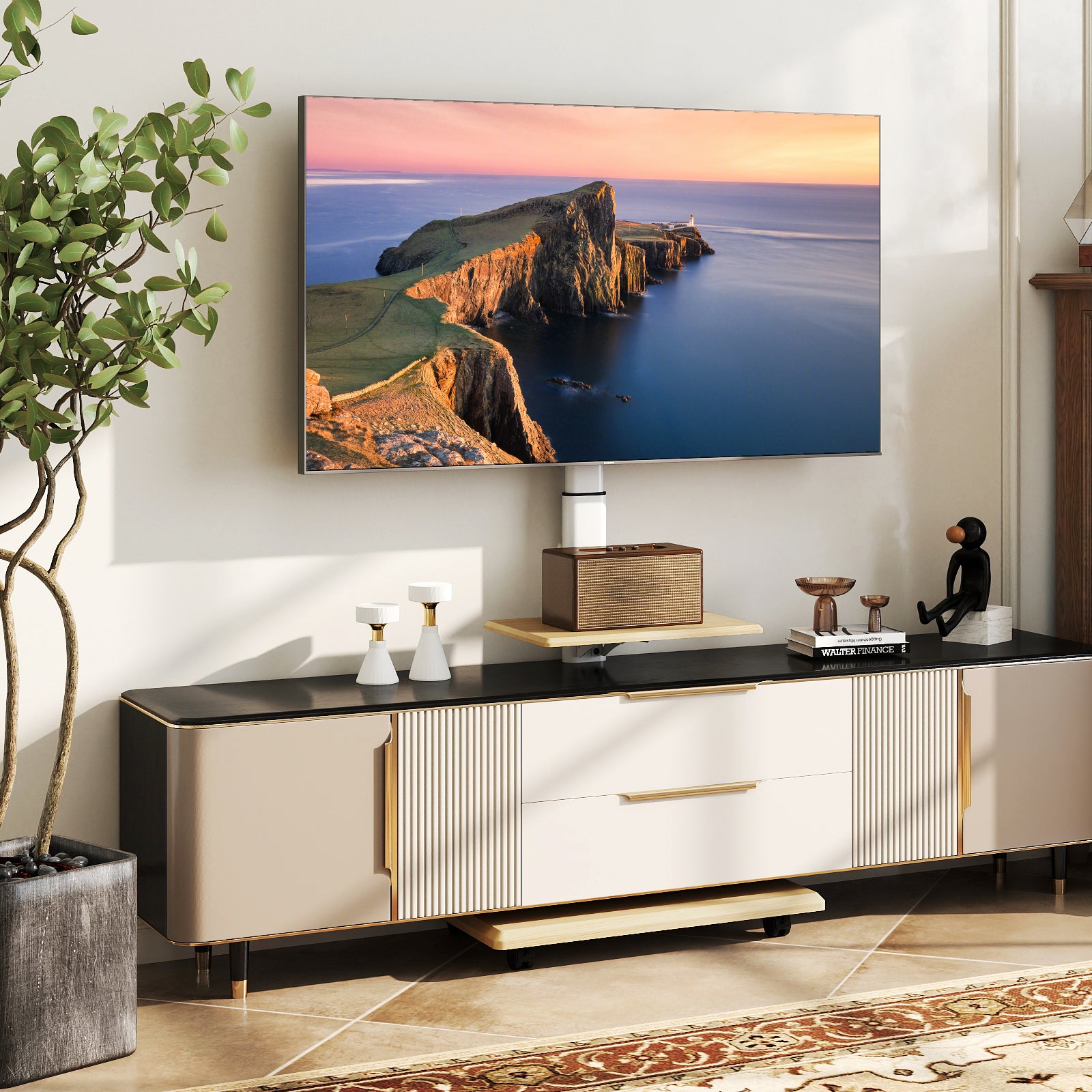 Rolling TV Stand on Wheels Mobile TV Cart for 32-75 Inch TVs Portable AV Cart, Natural Entertainment Centers & TV Stands at Gallery Canada