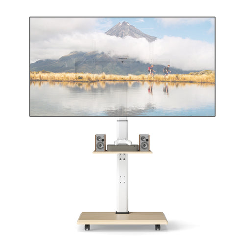 Rolling TV Stand on Wheels Mobile TV Cart for 32-75 Inch TVs Portable AV Cart, Natural