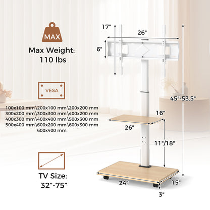 Rolling TV Stand on Wheels Mobile TV Cart for 32-75 Inch TVs Portable AV Cart, Natural Entertainment Centers & TV Stands at Gallery Canada