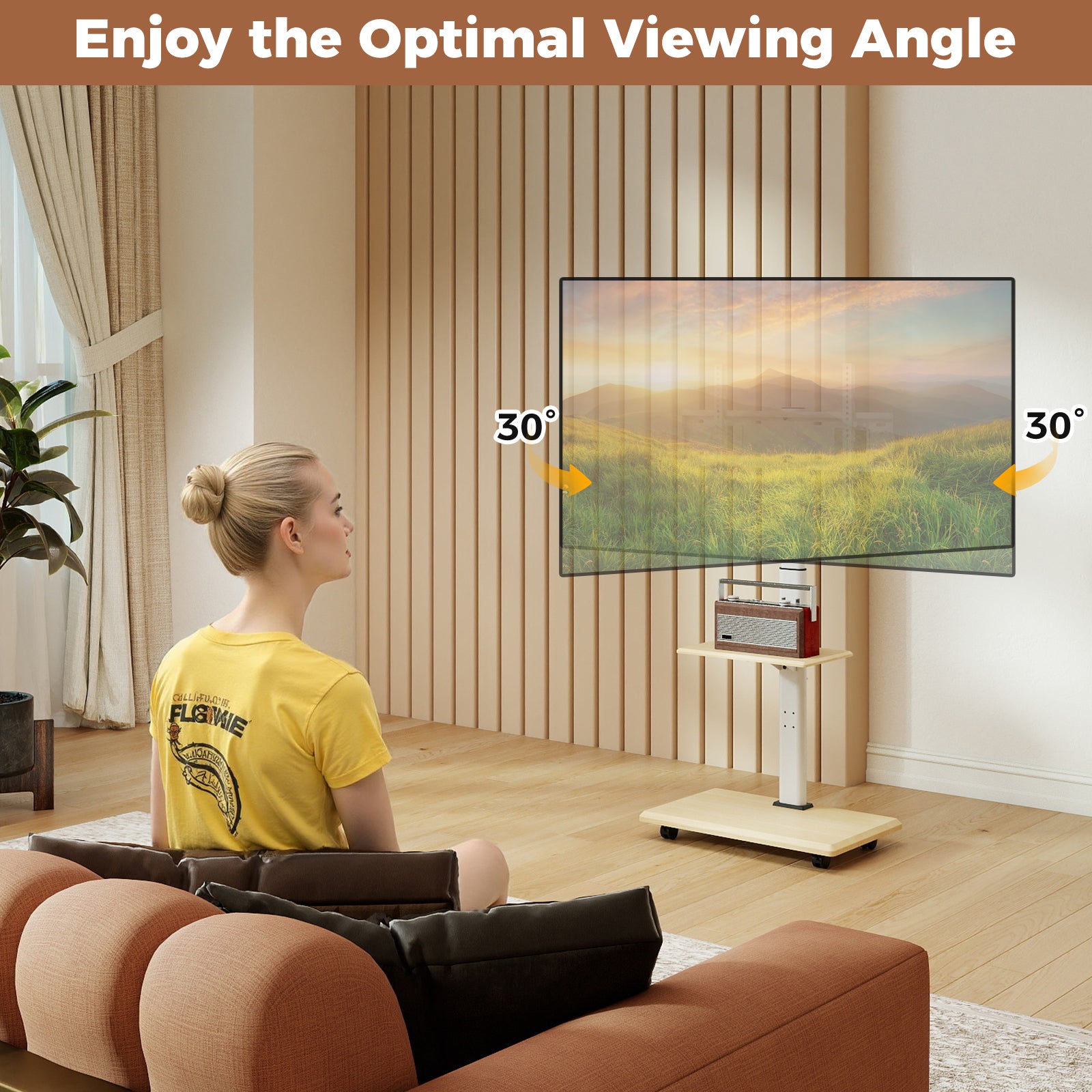 Rolling TV Stand on Wheels Mobile TV Cart for 32-75 Inch TVs Portable AV Cart, Natural Entertainment Centers & TV Stands at Gallery Canada