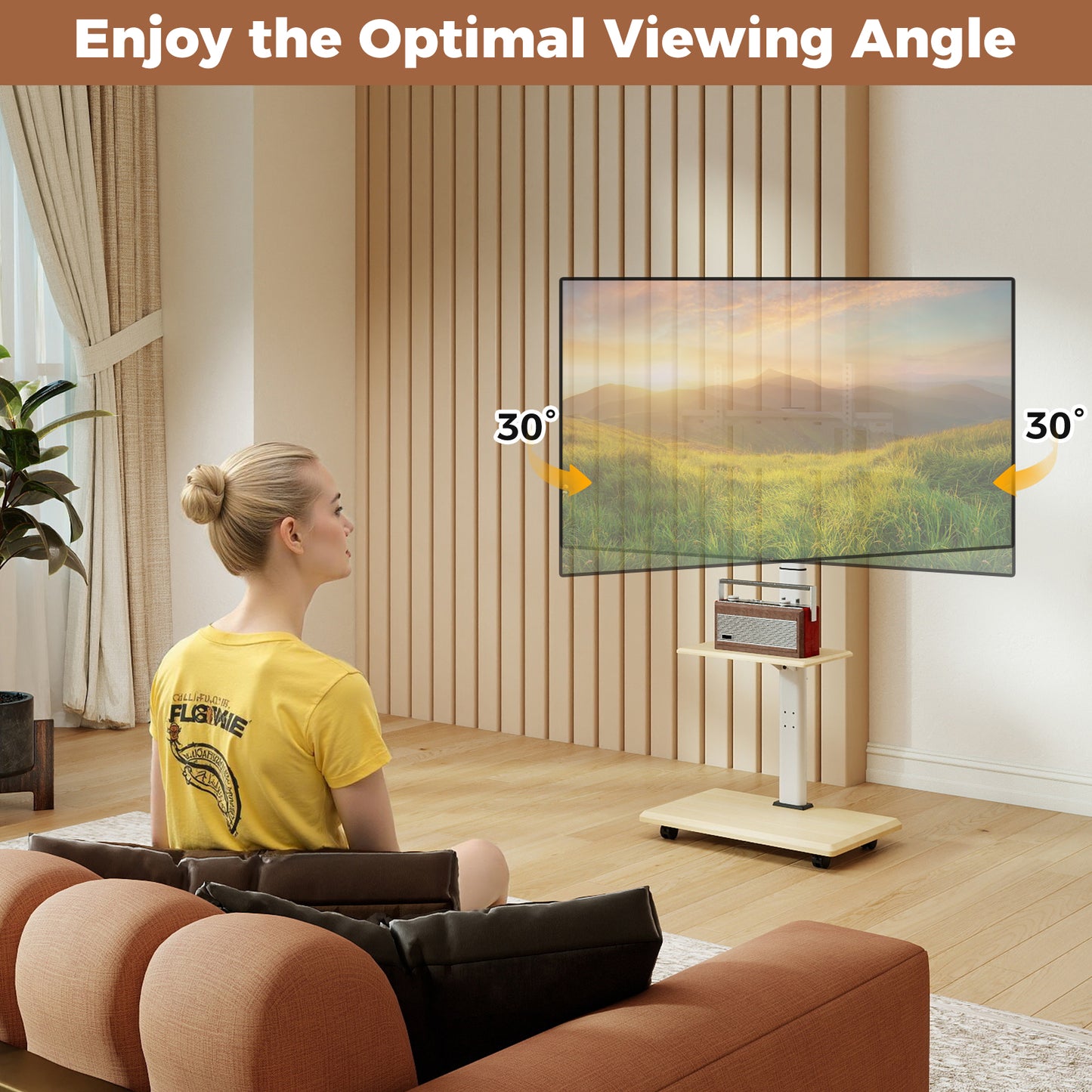 Rolling TV Stand on Wheels Mobile TV Cart for 32-75 Inch TVs Portable AV Cart, Natural Entertainment Centers & TV Stands at Gallery Canada