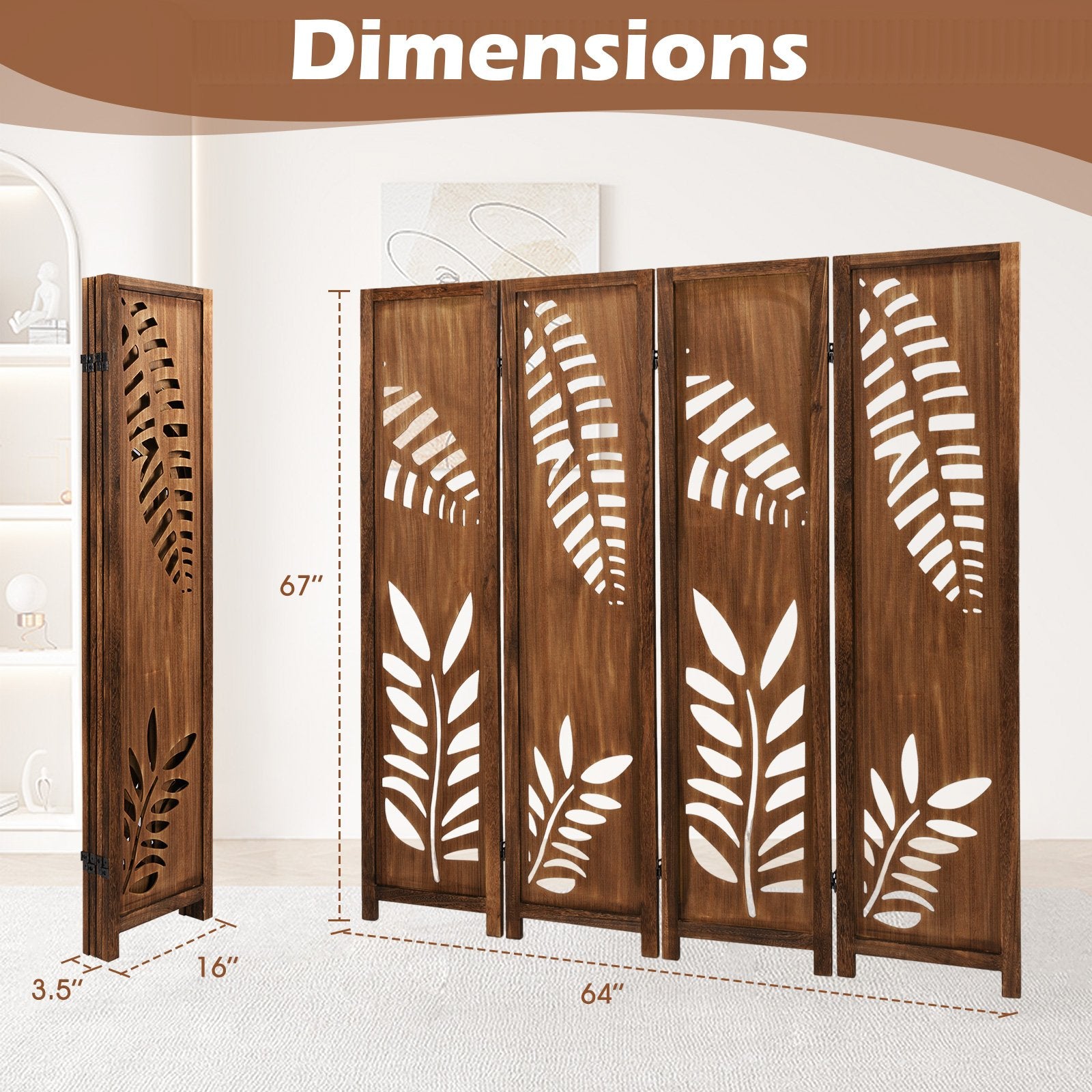 Room Divider 5.6 FT Folding Partition Stand with Double Action Metal Hinges-4 Panel Room Dividers at Gallery Canada