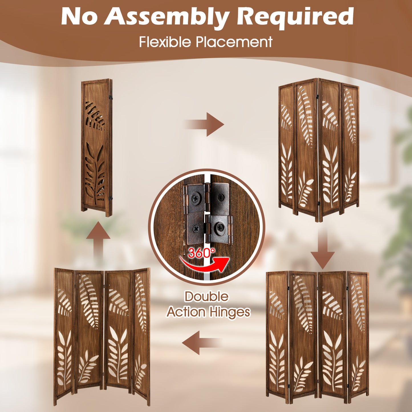 Room Divider 5.6 FT Folding Partition Stand with Double Action Metal Hinges-4 Panel Room Dividers at Gallery Canada