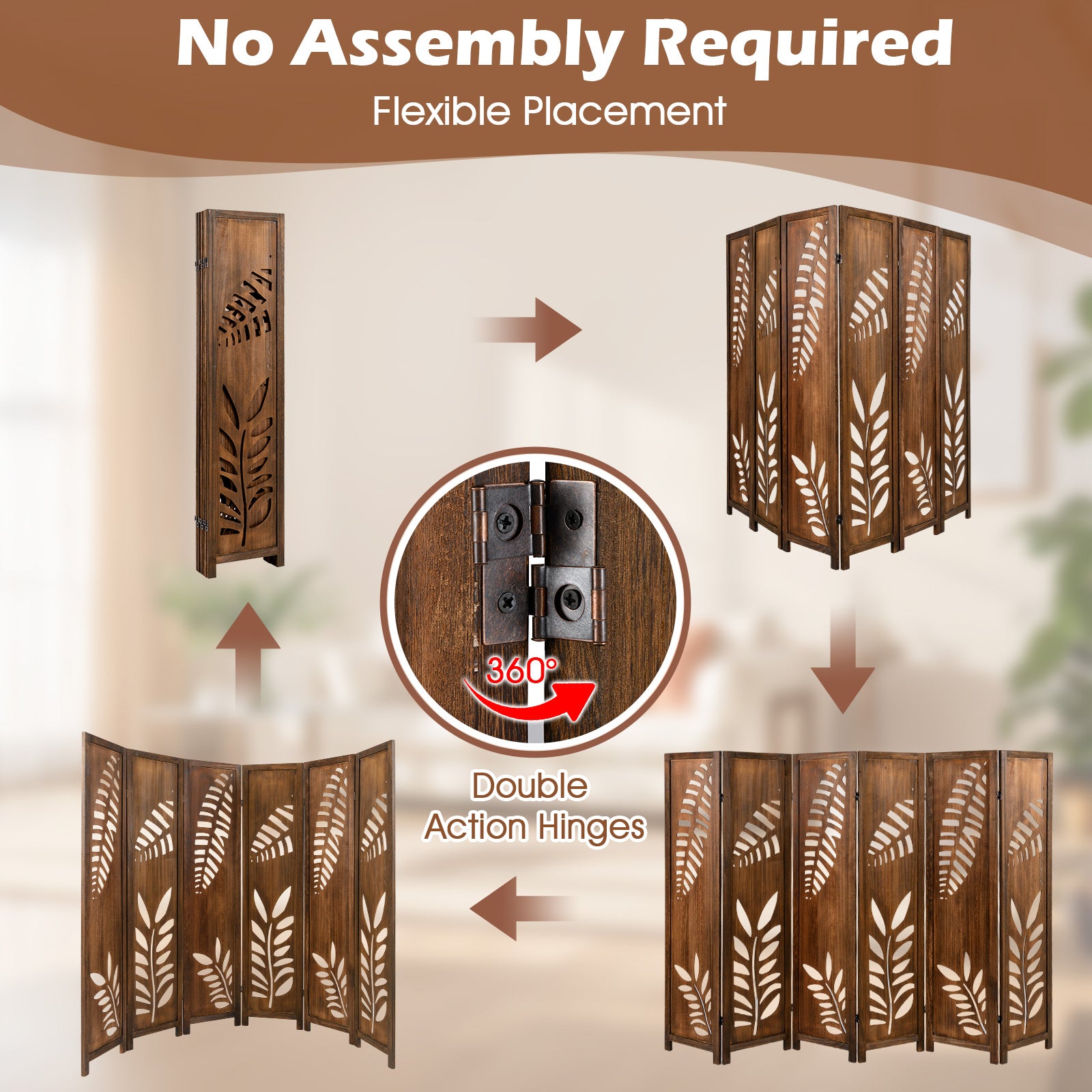 Room Divider 5.6 FT Folding Partition Stand with Double Action Metal Hinges-6 panel Room Dividers at Gallery Canada