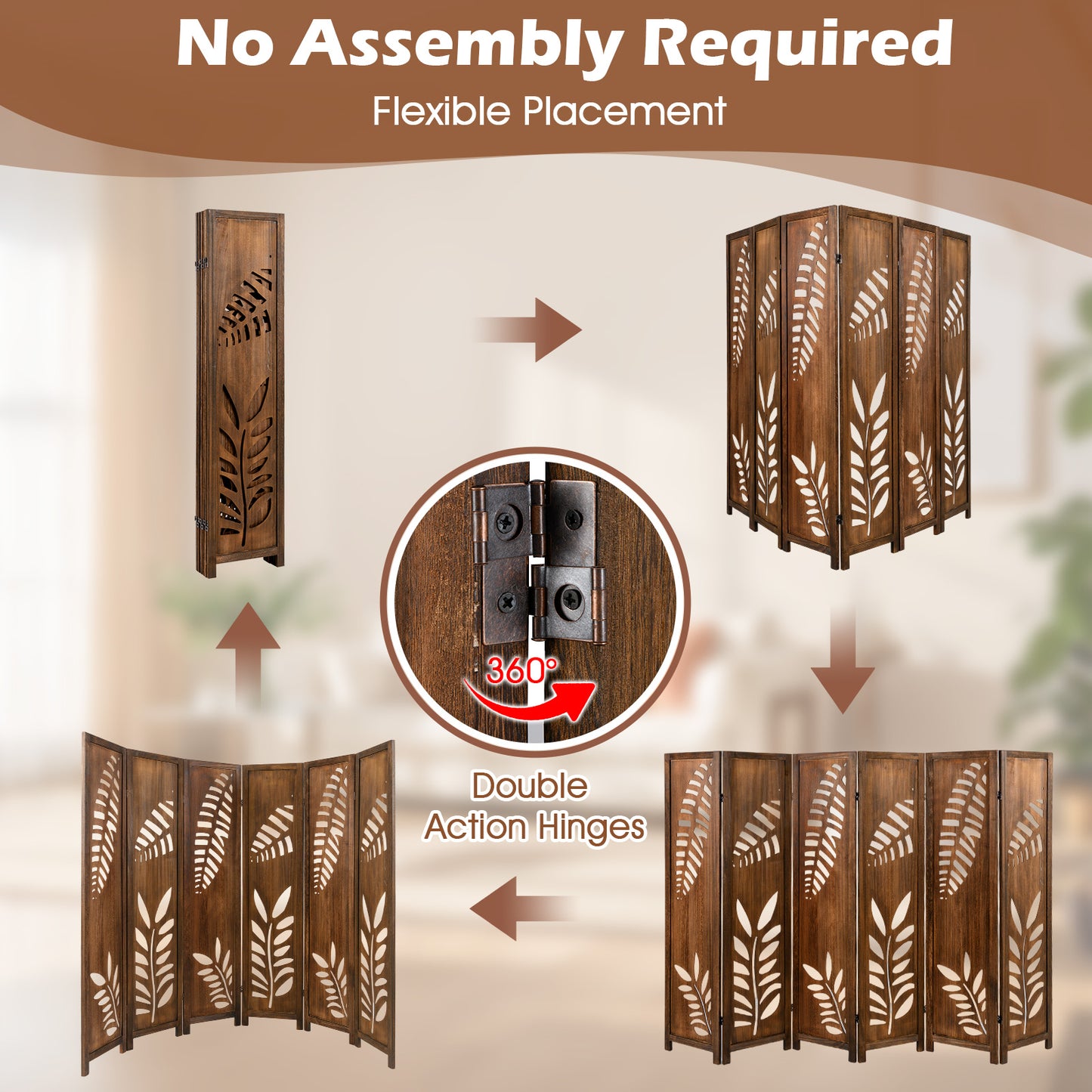 Room Divider 5.6 FT Folding Partition Stand with Double Action Metal Hinges-6 panel Room Dividers at Gallery Canada