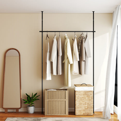 Adjustable Floor To Ceiling Tension Rod, Room Divider Curtain, Black