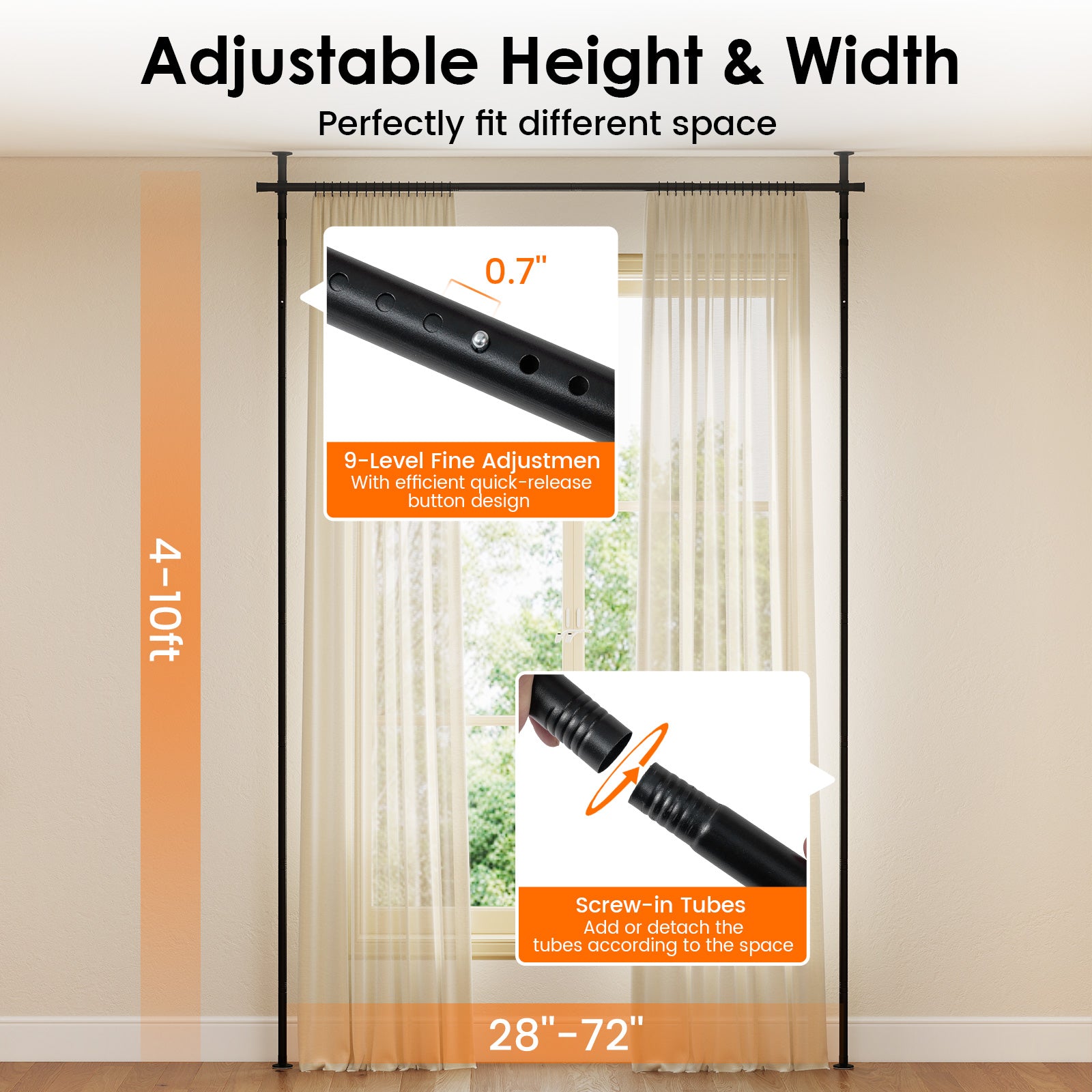 Adjustable Floor To Ceiling Tension Rod, Room Divider Curtain, Black Room Dividers at Gallery Canada