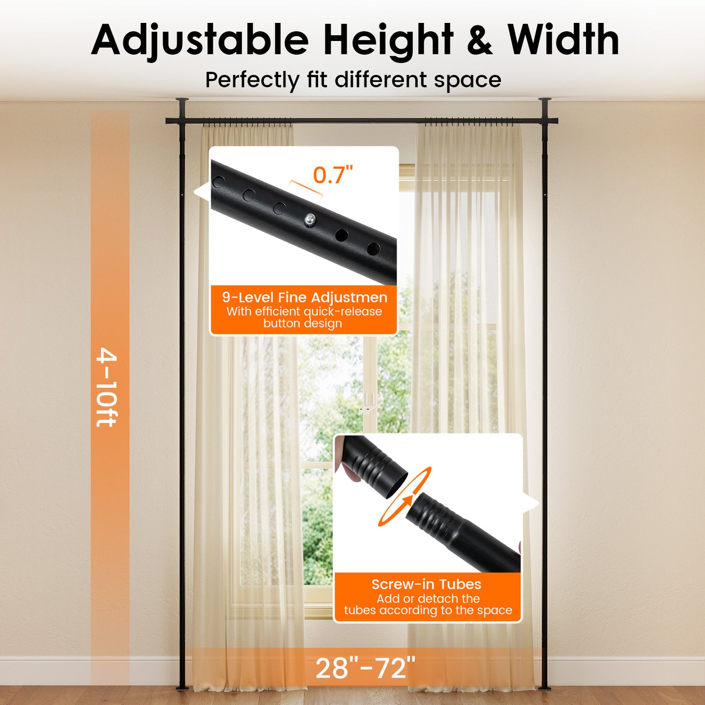 Adjustable Floor To Ceiling Tension Rod, Room Divider Curtain, Black Room Dividers at Gallery Canada