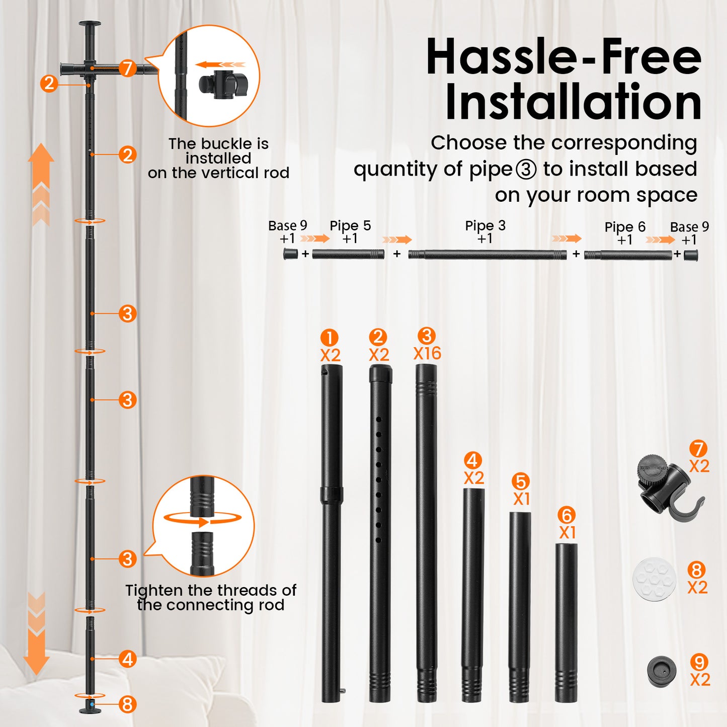 Adjustable Floor To Ceiling Tension Rod, Room Divider Curtain, Black Room Dividers at Gallery Canada