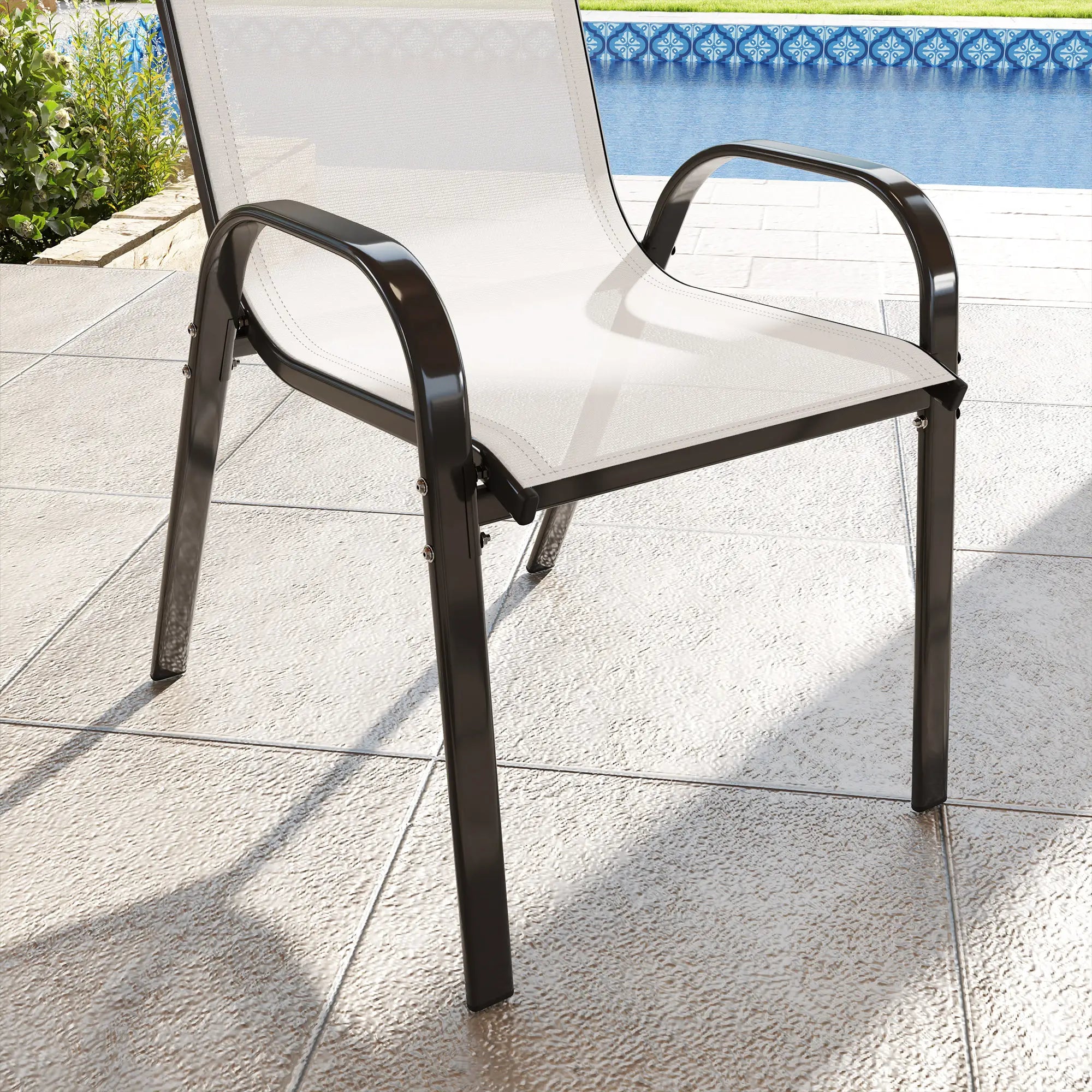 Set of 2 Outdoor Dining Chairs, Stackable, High Back, Light Grey Patio Chairs at Gallery Canada