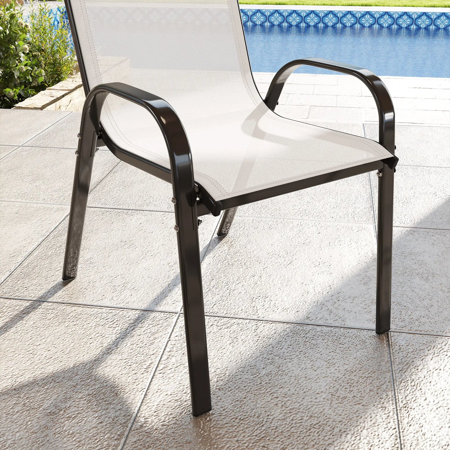 Set of 2 Outdoor Dining Chairs, Stackable, High Back, Light Grey Patio Chairs at Gallery Canada