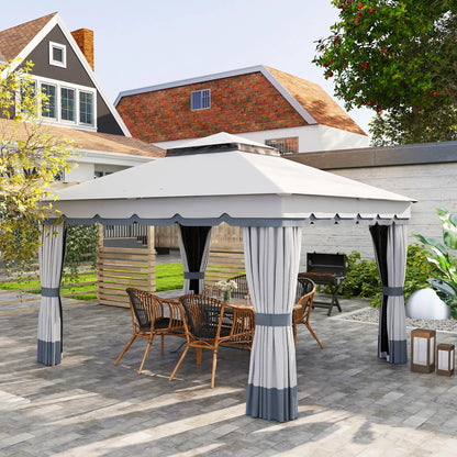 10' x 12' Double Roof Gazebo, Outdoor Shelter with Netting, Curtains Gazebos at Gallery Canada