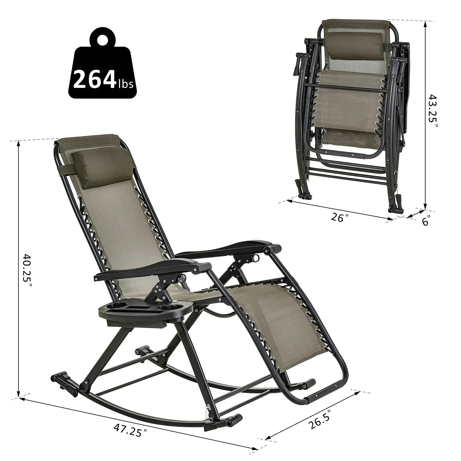 Adjustable Zero Gravity Recliner, Foldable Sun Lounger, Grey Outdoor Rocking Chairs at Gallery Canada