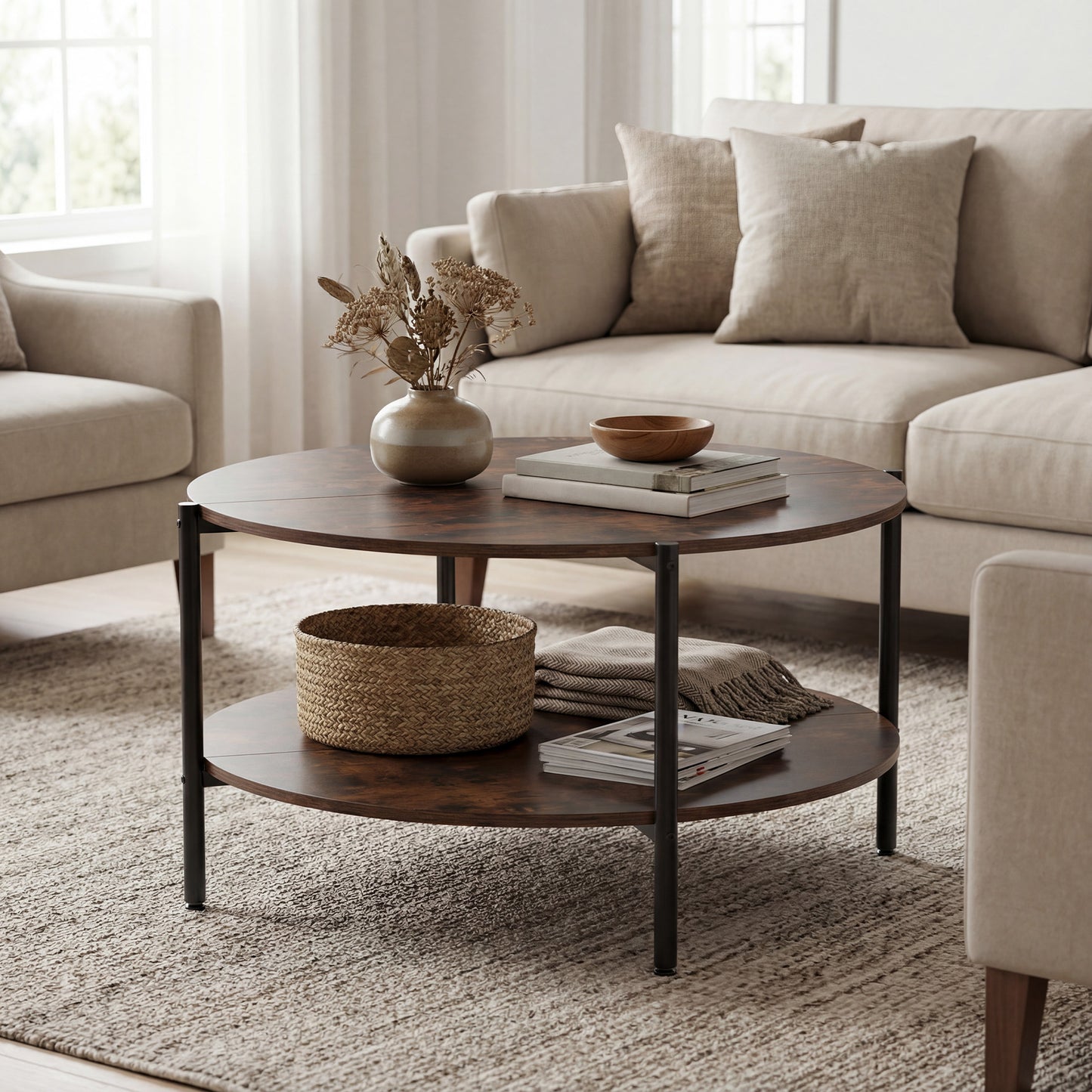 2-Tier Round Coffee Table with Open Shelf Coffee Tables at Gallery Canada