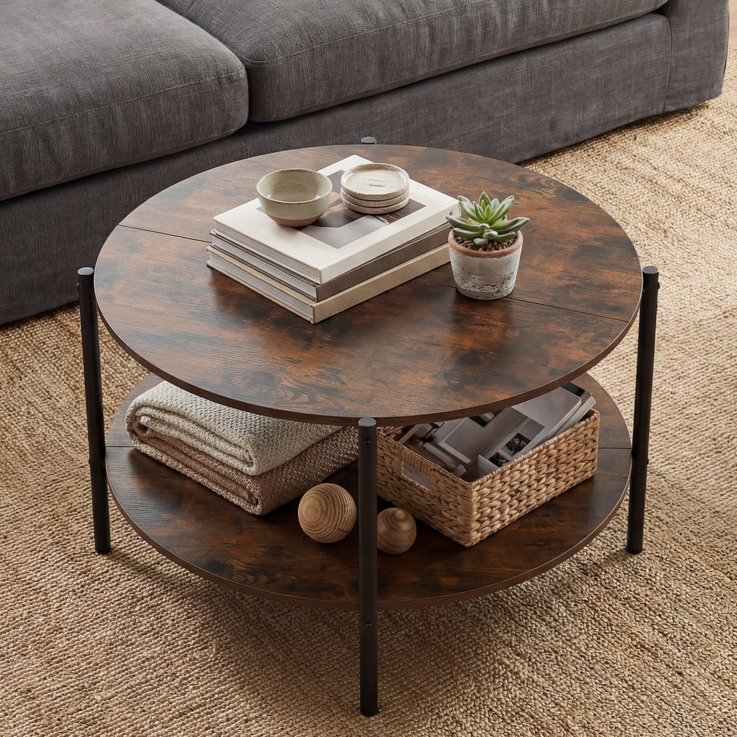 2-Tier Round Coffee Table with Open Shelf Coffee Tables at Gallery Canada