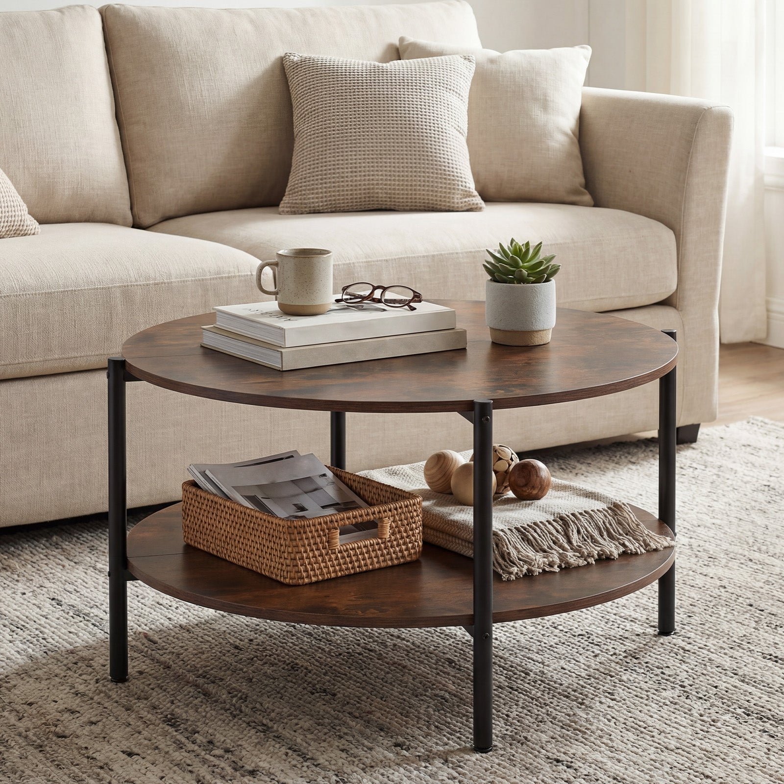 2-Tier Round Coffee Table with Open Shelf Coffee Tables at Gallery Canada