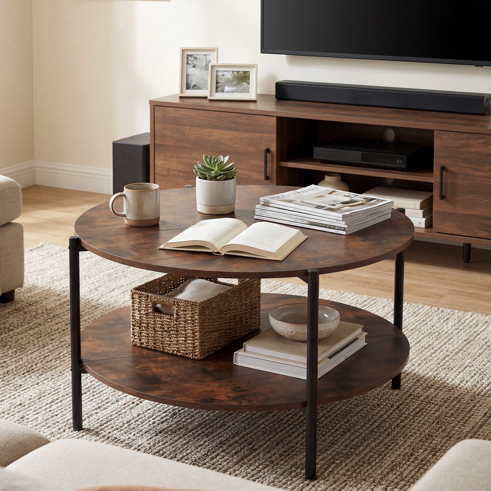 2-Tier Round Coffee Table with Open Shelf Coffee Tables at Gallery Canada