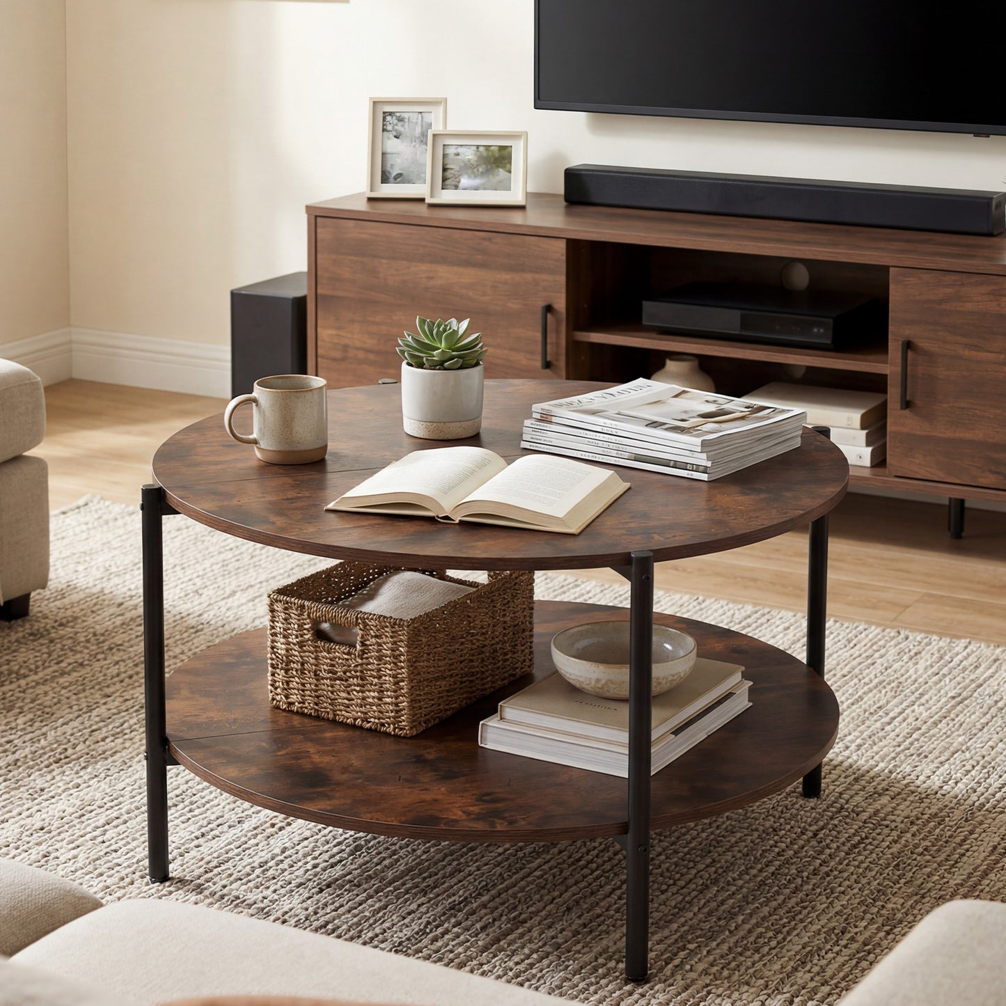 2-Tier Round Coffee Table with Open Shelf Coffee Tables at Gallery Canada