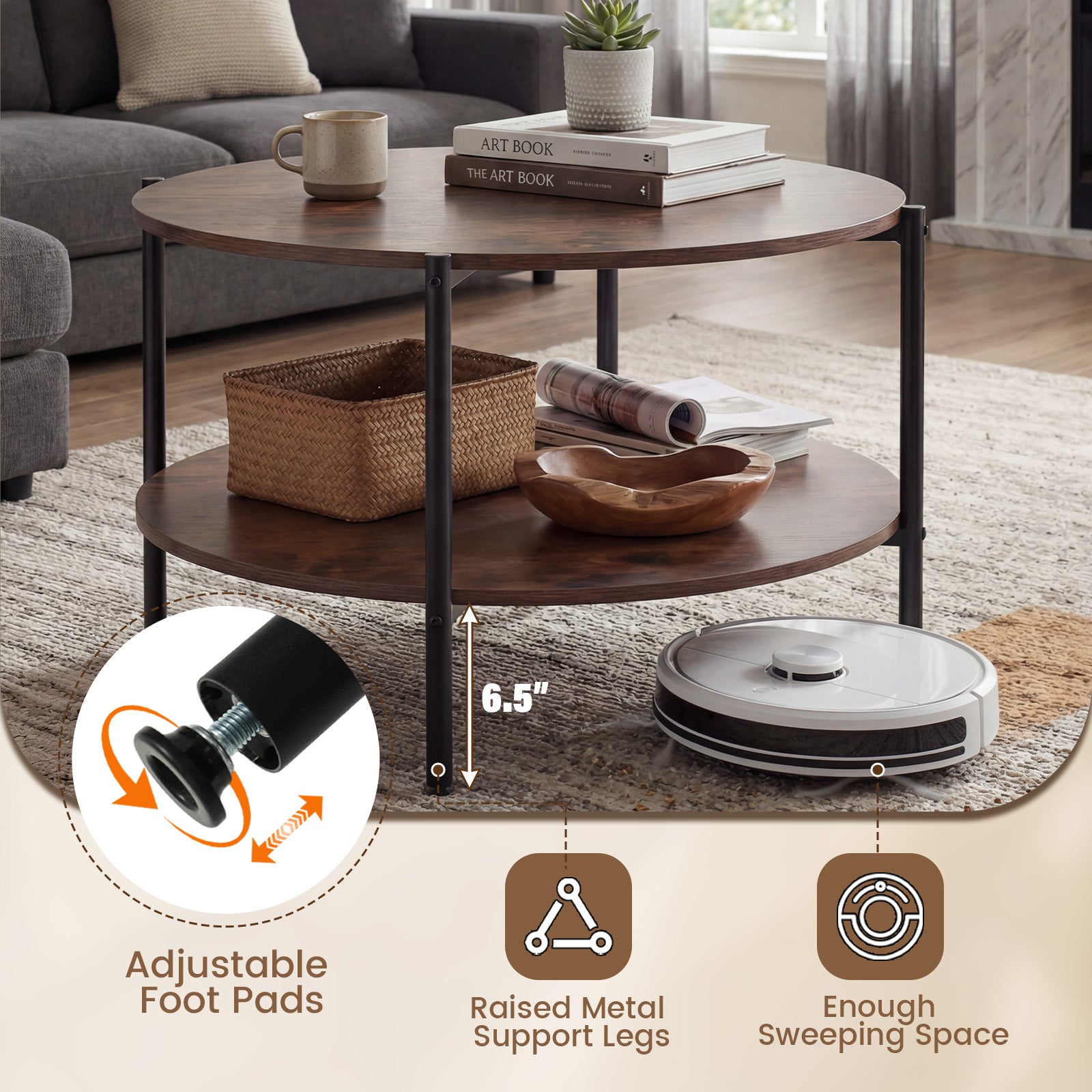 2-Tier Round Coffee Table with Open Shelf Coffee Tables at Gallery Canada