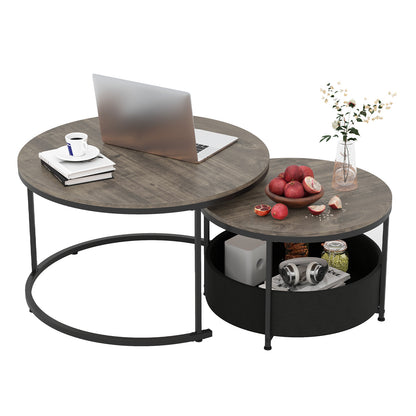 Round Coffee Table Set, 31.5" and 24", Fabric Storage Basket, Gray Coffee Tables at Gallery Canada