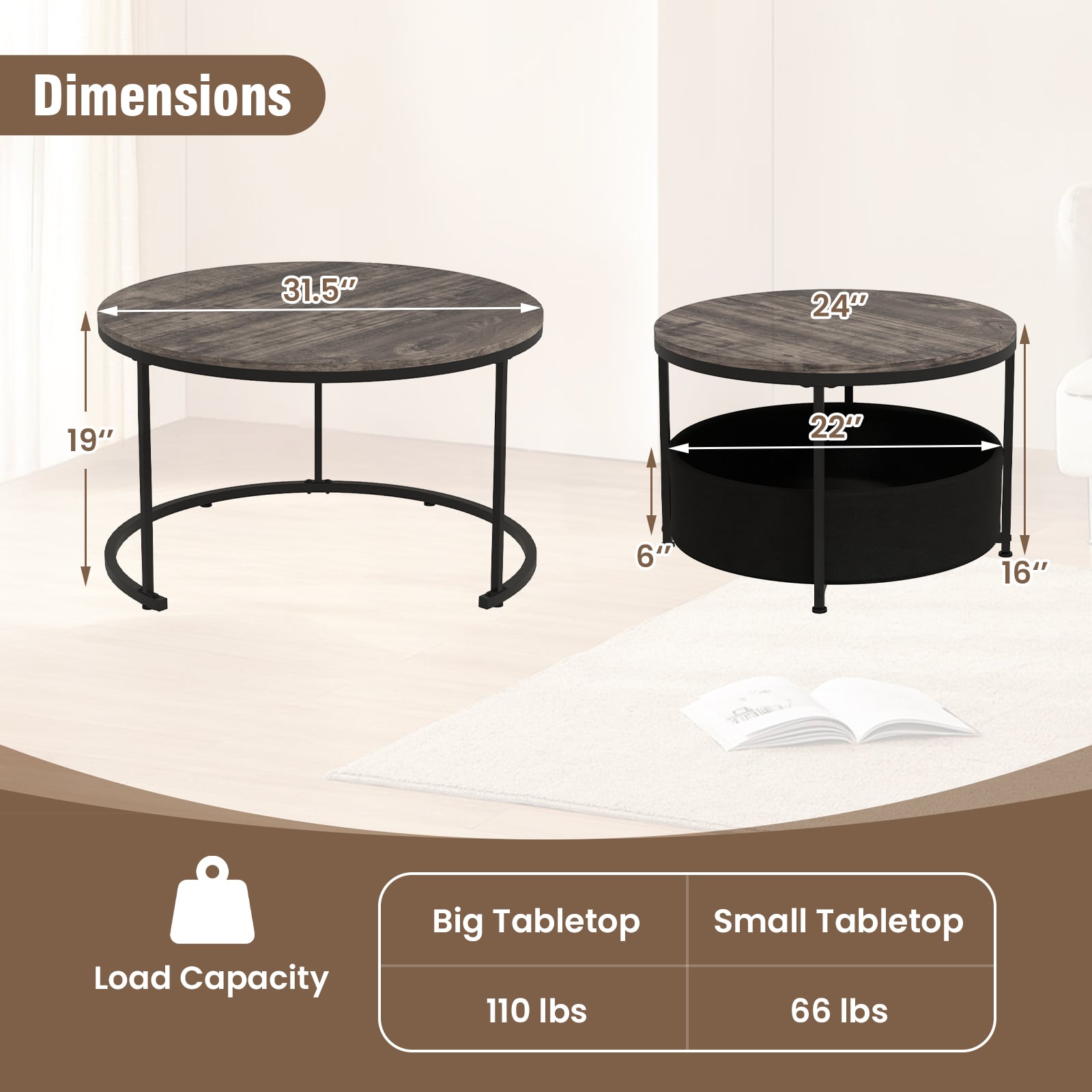 Round Coffee Table Set, 31.5