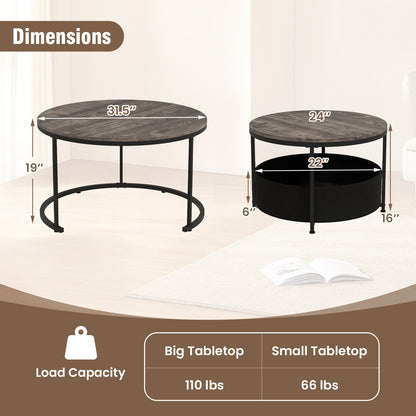 Round Coffee Table Set, 31.5" and 24", Fabric Storage Basket, Gray Coffee Tables at Gallery Canada