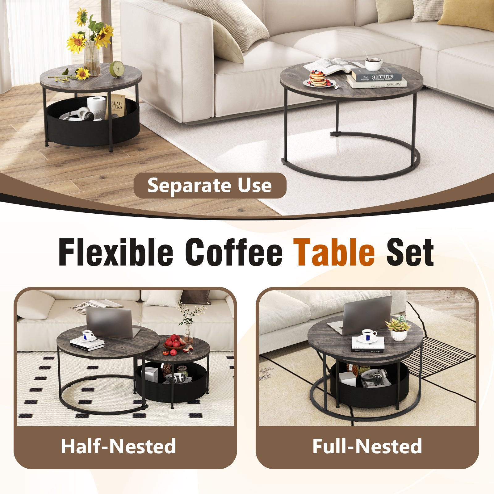 Round Coffee Table Set, 31.5