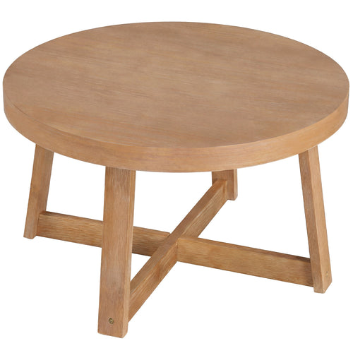 Round Coffee Table for Living Room 30 inch Farmhouse Accent Table with Study Rubber Wood Legs, Yellow