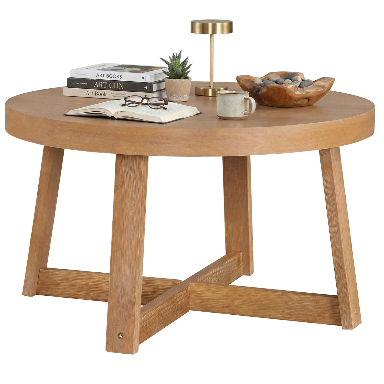 Round Coffee Table for Living Room 30 inch Farmhouse Accent Table with Study Rubber Wood Legs, Yellow Coffee Tables at Gallery Canada