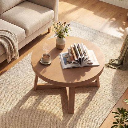 Round Coffee Table for Living Room 30 inch Farmhouse Accent Table with Study Rubber Wood Legs, Yellow Coffee Tables at Gallery Canada