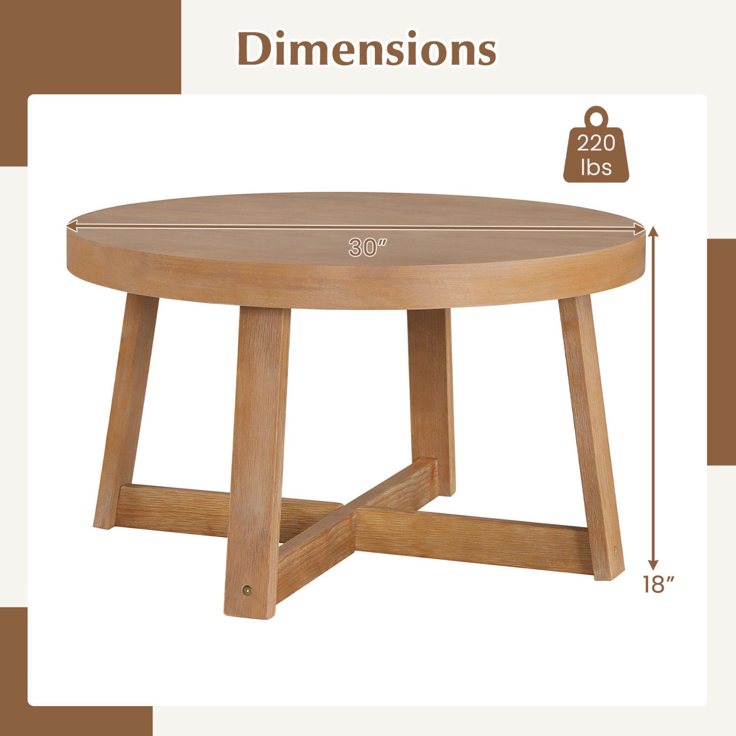 Round Coffee Table for Living Room 30 inch Farmhouse Accent Table with Study Rubber Wood Legs, Yellow Coffee Tables at Gallery Canada