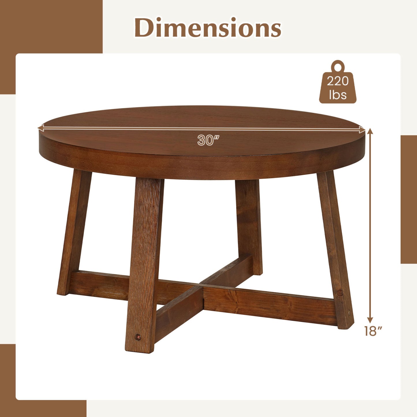 Round Coffee Table 30" Farmhouse Accent Table, Walnut