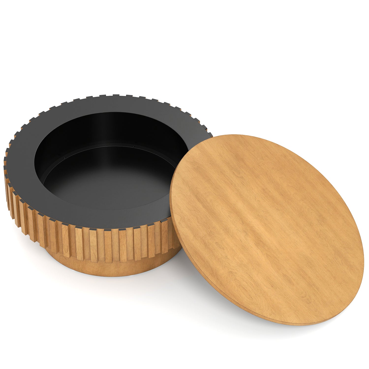 Round Wooden Drum Coffee Table With Storage, Natural Coffee Tables at Gallery Canada